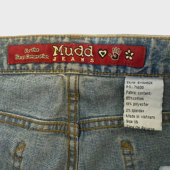 Y2K Mudd Flair Jeans Womens 15 Medium Stone Wash Low-Rise Denim Bell Bottoms New - Picture 9 of 11